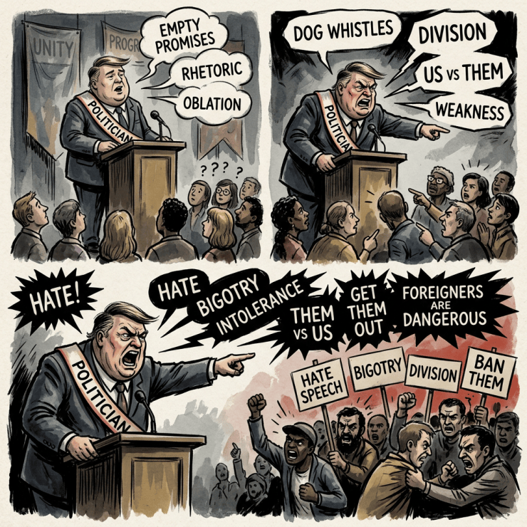 Political language decaying into symbolic bigotry